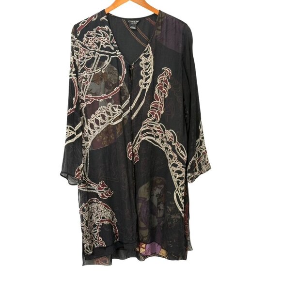 Citron Santa Monica Silk Blend Layered Kimono Topper Long Asian Artsy Art Size L - Picture 16 of 16